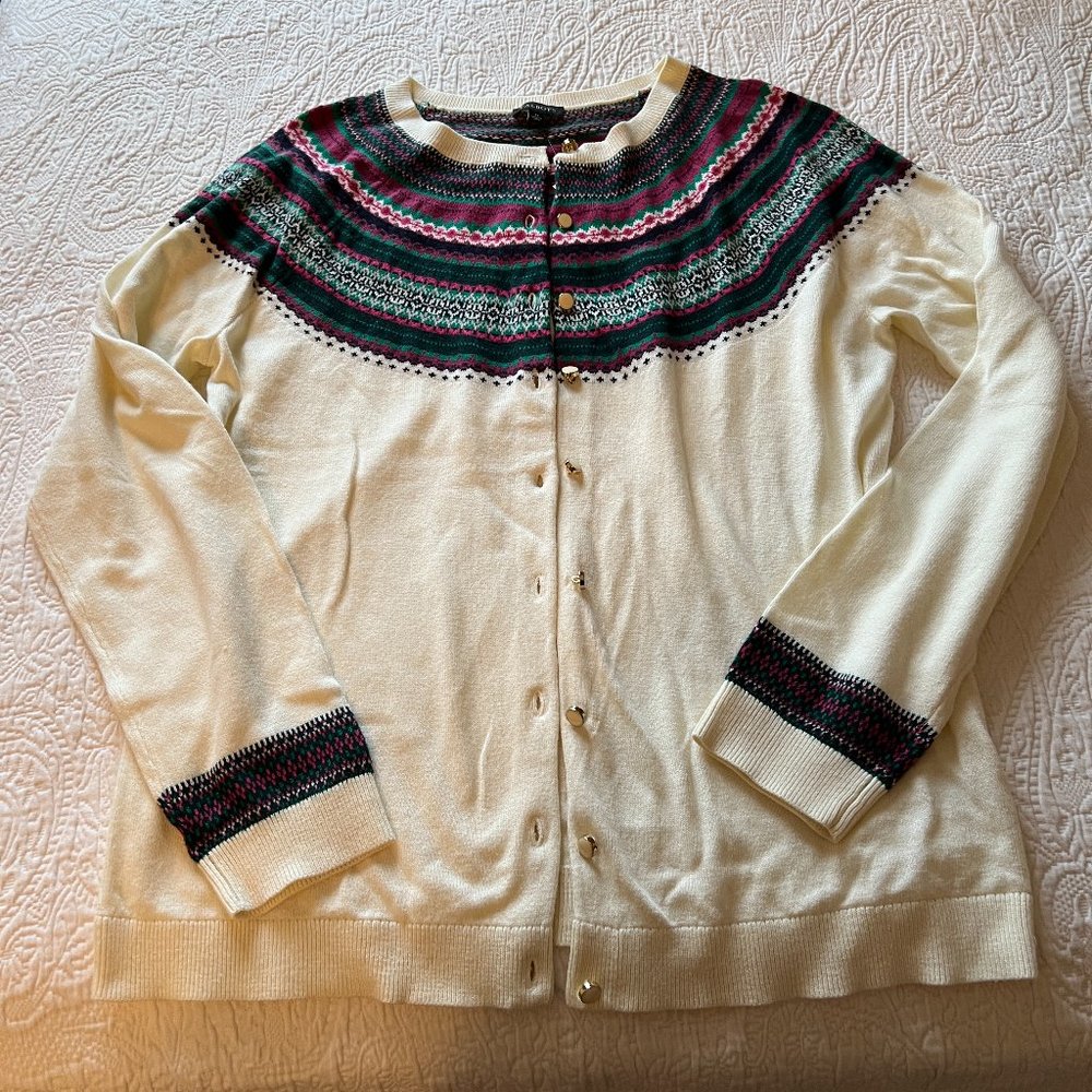 Talbots ivory cardigan sweater size Medium with ski style design